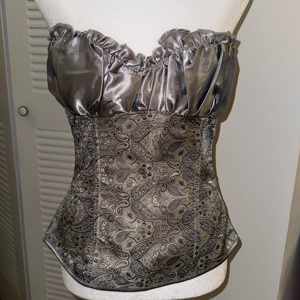 Satin Paisley Bustier Top - Silver